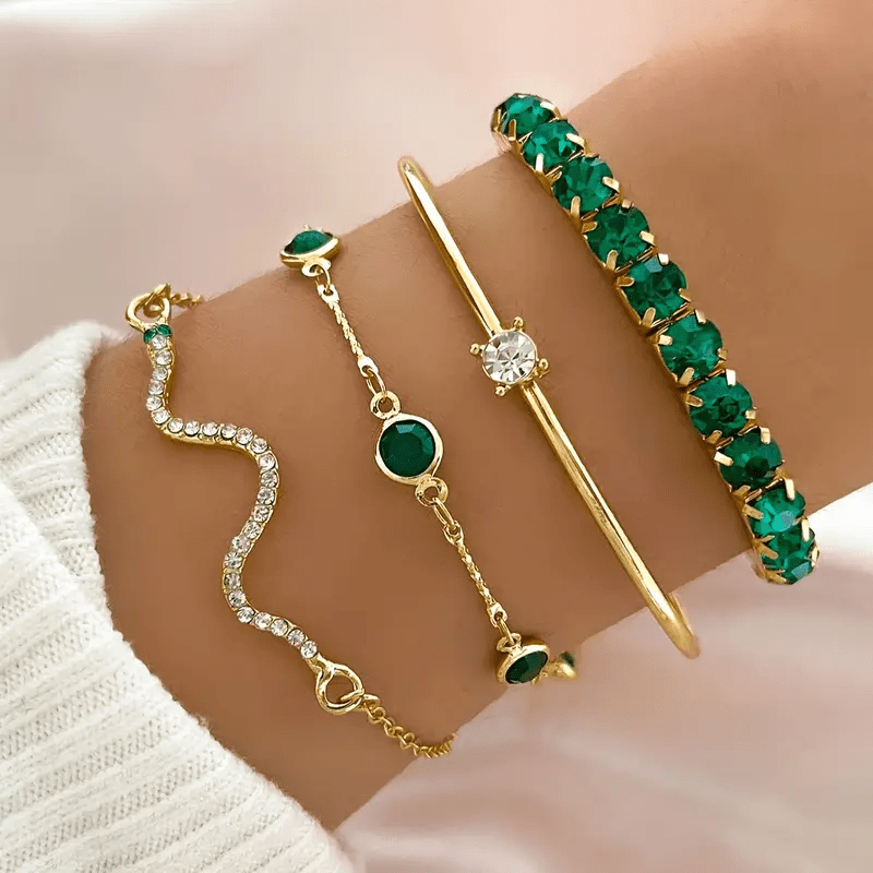 Vintage armbandenset met groene zirconia - Bellanza