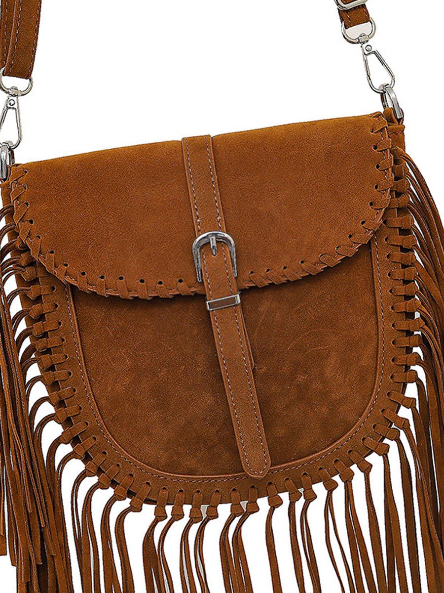 Vintage Boheemse Tassel Suède Schoudertas - Bellanza