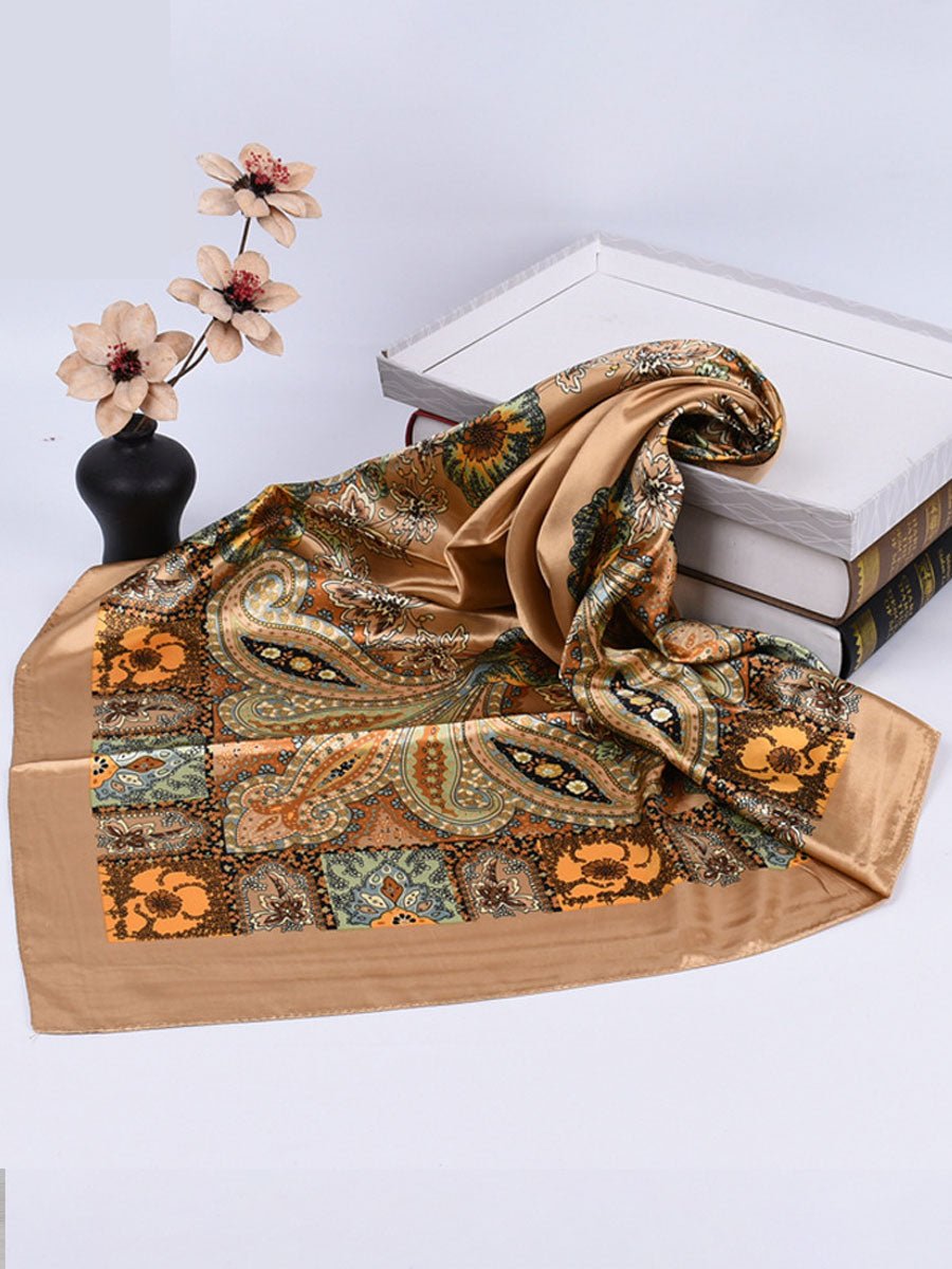 Vintage Bohemian Paisley Print Satijnen Vierkante Sjaal - Bellanza