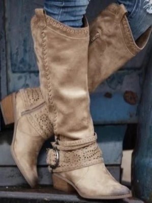 Vintage hoge leren laarzen met gespsluiting - Bellanza