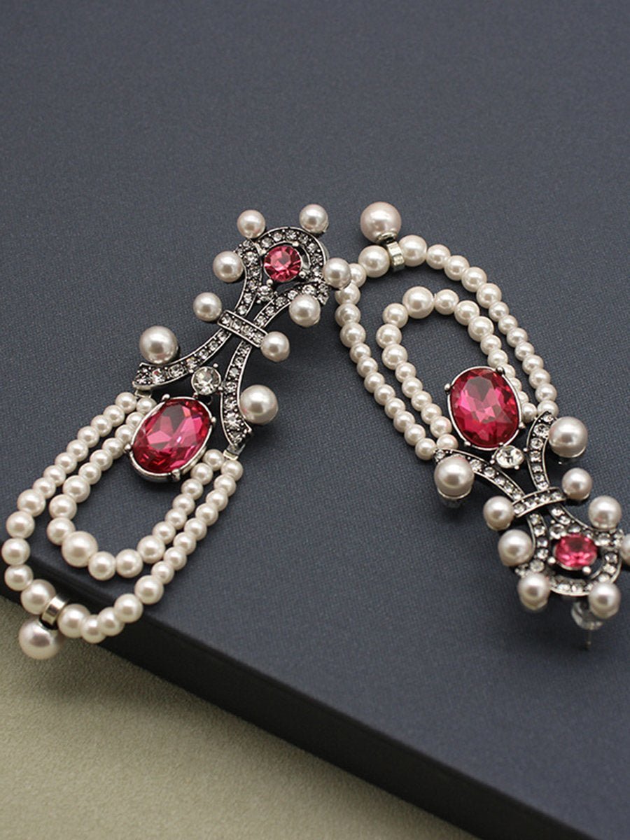 Vintage Lange Robijnparel Tassel Oorbellen - Bellanza
