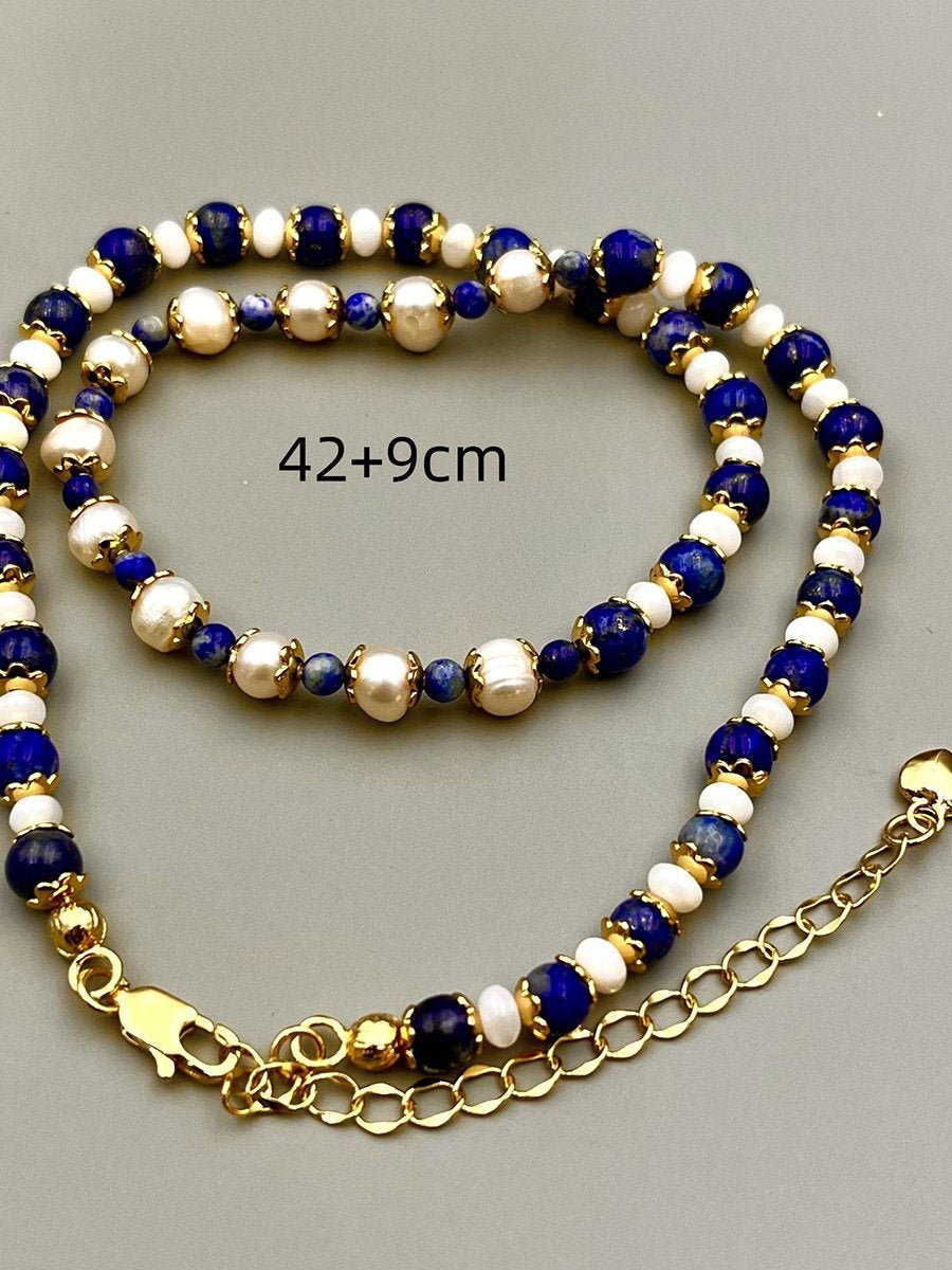 Vintage Natuurlijke Lapis Lazuli Parel Modeketting - Bellanza