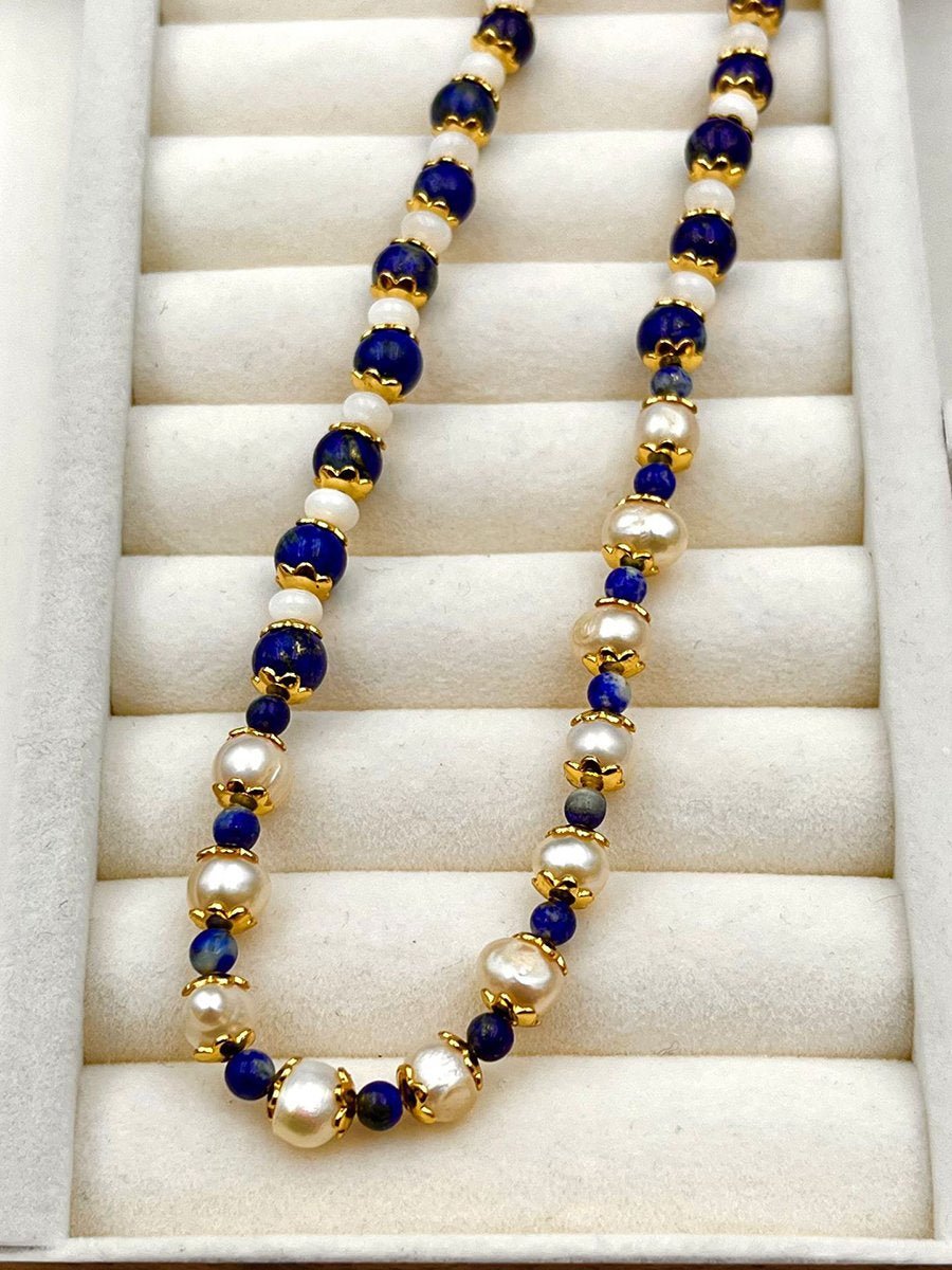 Vintage Natuurlijke Lapis Lazuli Parel Modeketting - Bellanza