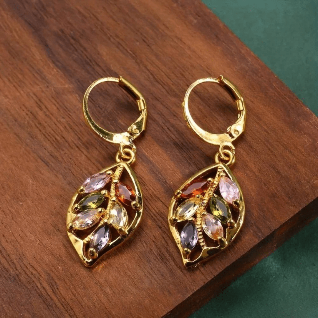 Vintage Oorbellen in Multikleur Gouden Blad - Bellanza