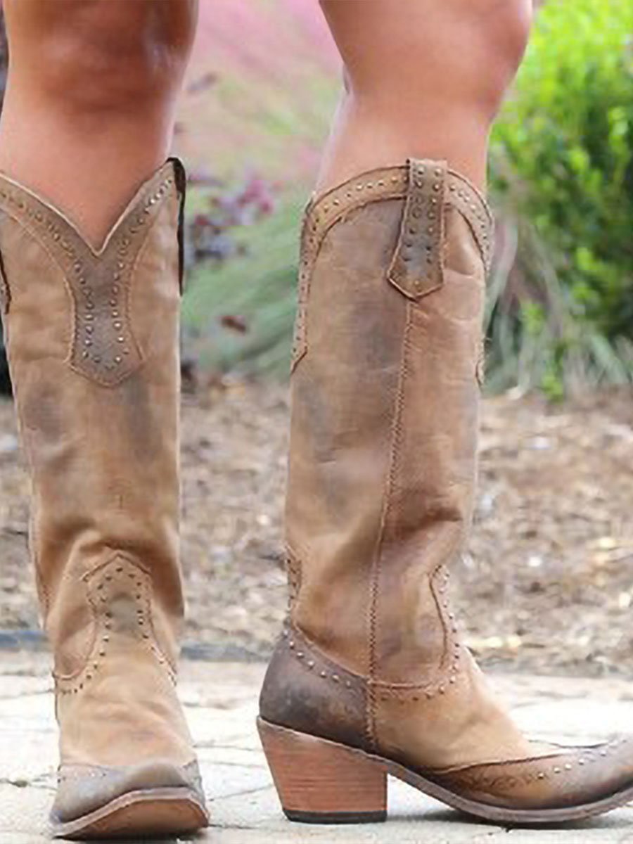 Vintage Studded Cowgirl Boots - Bellanza