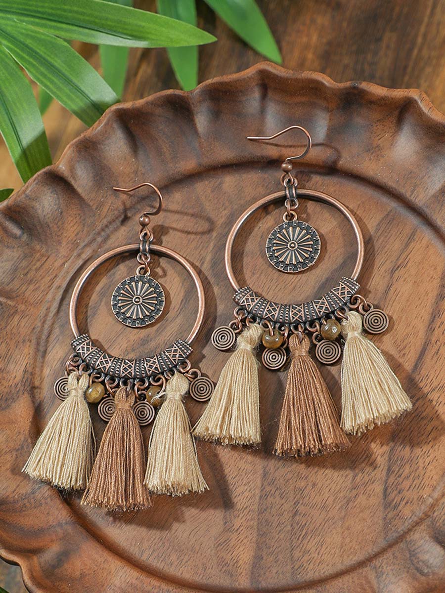 Vintage Versleten Bohemian Tassel Ketting Oorbellen Set - Bellanza