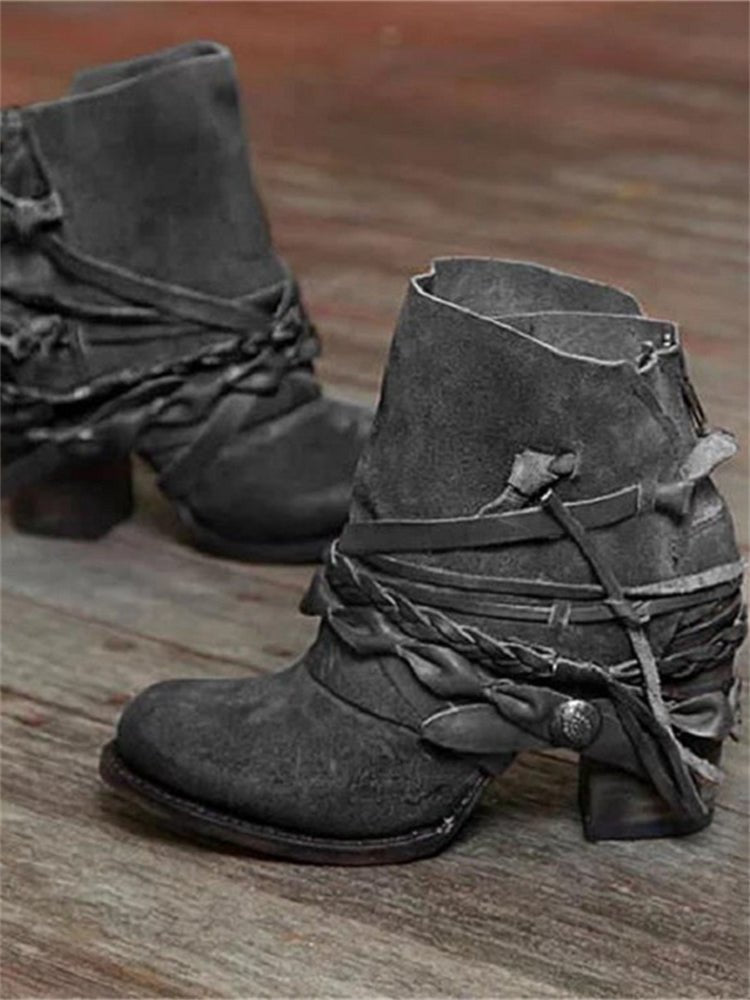 Vintage Vlecht Laced Enkellaarsjes - Bellanza