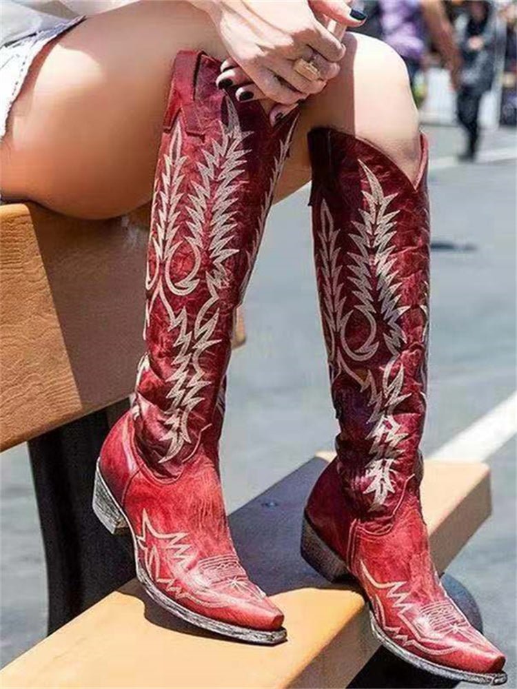 Vintage Westerse Cowboy Geborduurde Knielaarzen - Bellanza