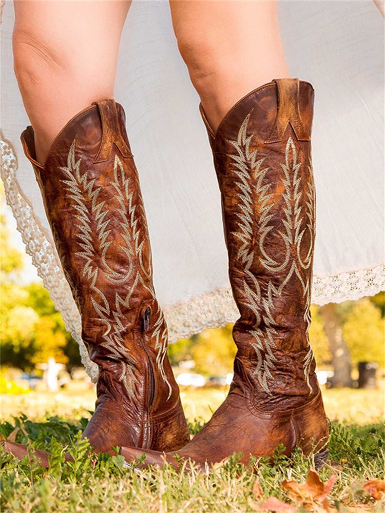Vintage Westerse Cowboy Geborduurde Knielaarzen - Bellanza