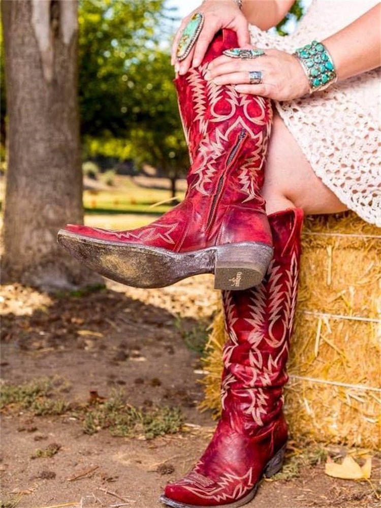 Vintage Westerse Cowboy Geborduurde Knielaarzen - Bellanza