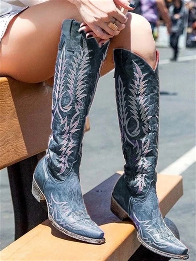 Vintage Westerse Cowboy Geborduurde Knielaarzen - Bellanza