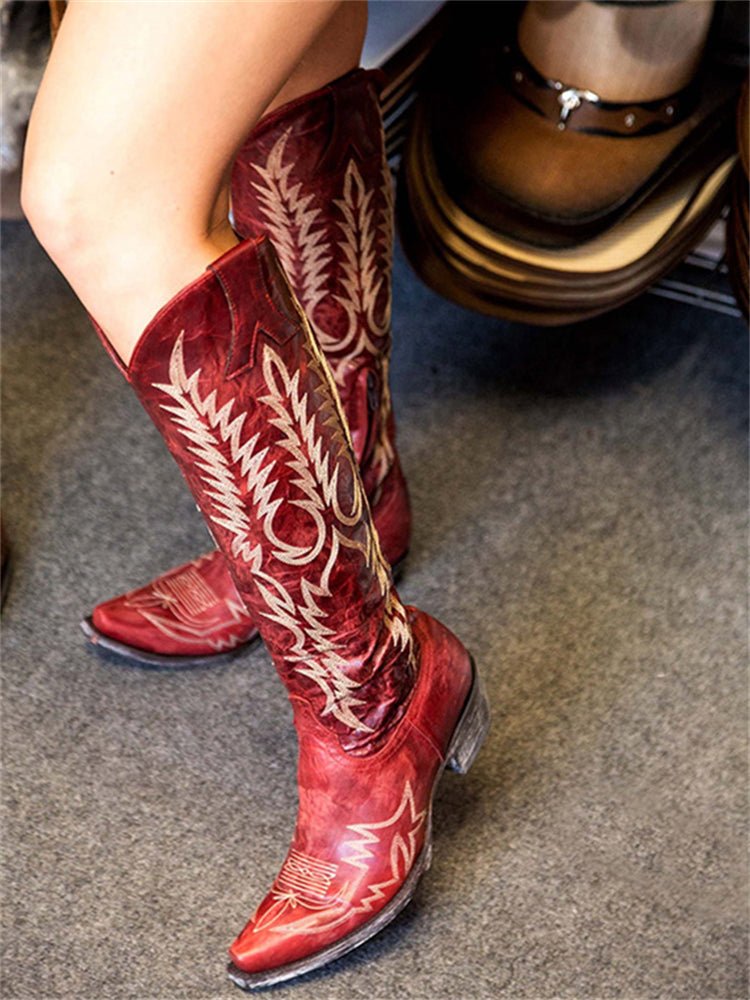 Vintage Westerse Cowboy Geborduurde Knielaarzen - Bellanza