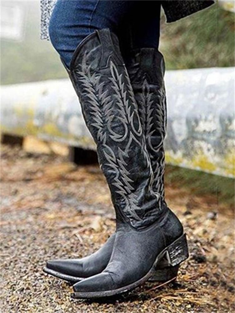 Vintage Westerse Cowboy Geborduurde Knielaarzen - Bellanza
