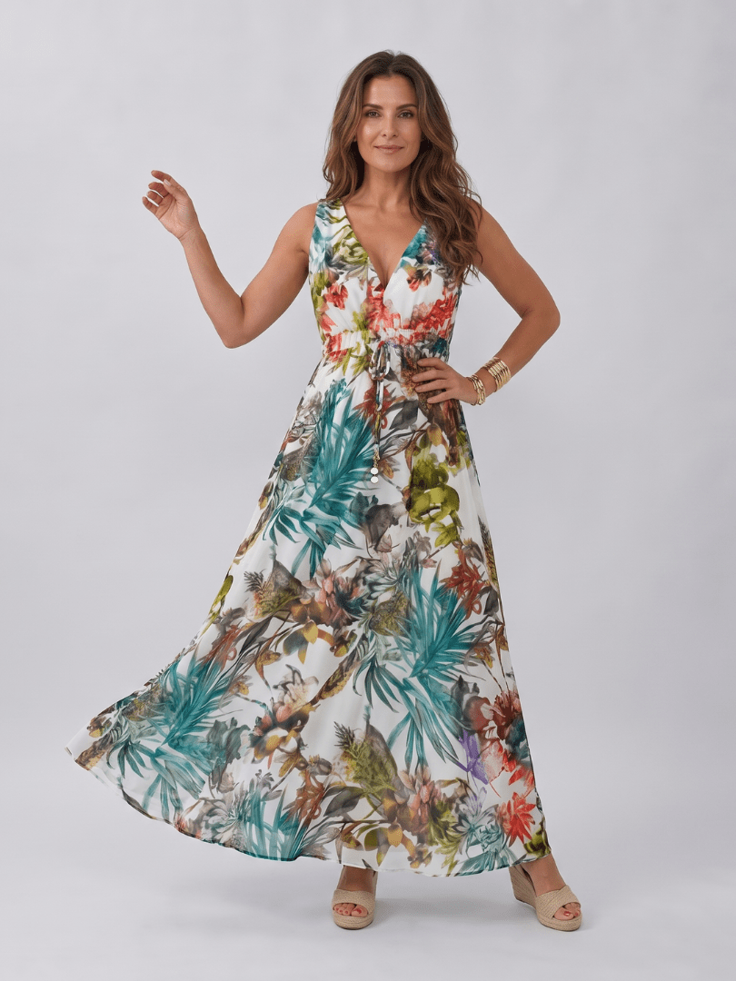 Zake | Mouwloze Empire Taille Midi Jurk - Bellanza