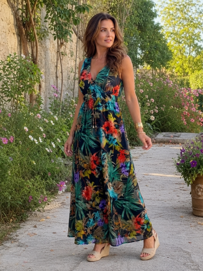Zake | Mouwloze Empire Taille Midi Jurk - Bellanza
