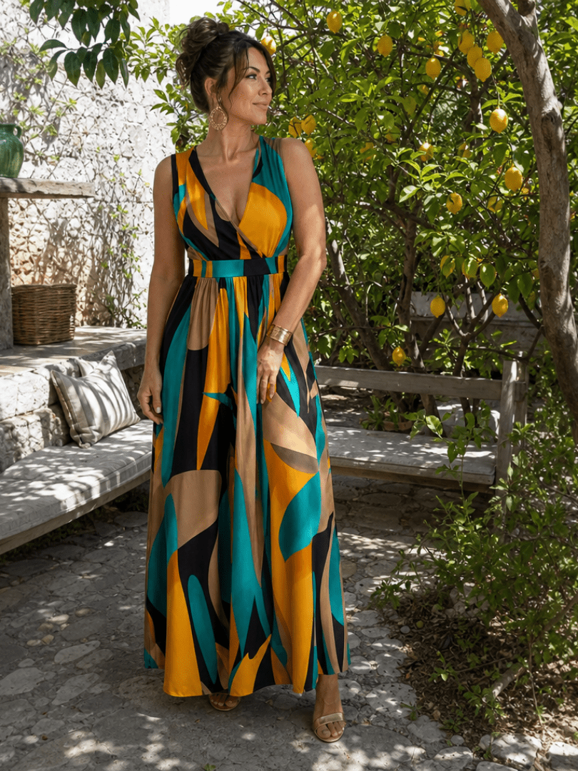Zarela | Mouwloze Maxi Jurk met Abstracte Print - Bellanza