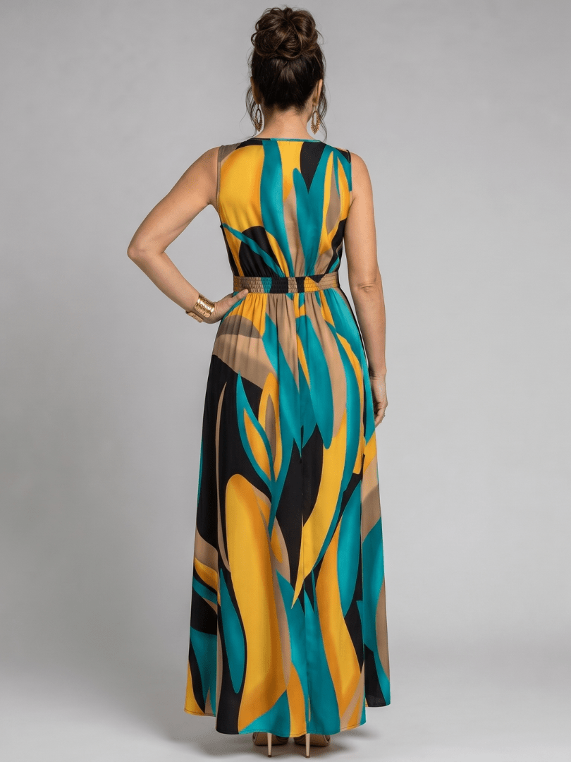 Zarela | Mouwloze Maxi Jurk met Abstracte Print - Bellanza