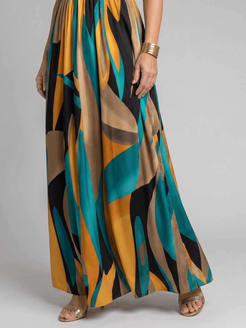 Zarela | Mouwloze Maxi Jurk met Abstracte Print - Bellanza