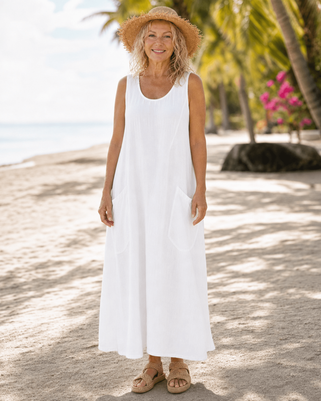 Zemrina | Mouwloze Midi-jurk met Zakdetails - Bellanza
