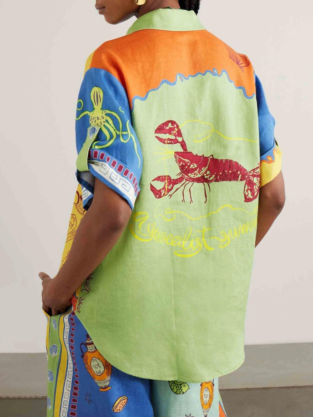 Zomer Fantasie Print Korte Mouwen Losse Top en Broek Set - bellanza